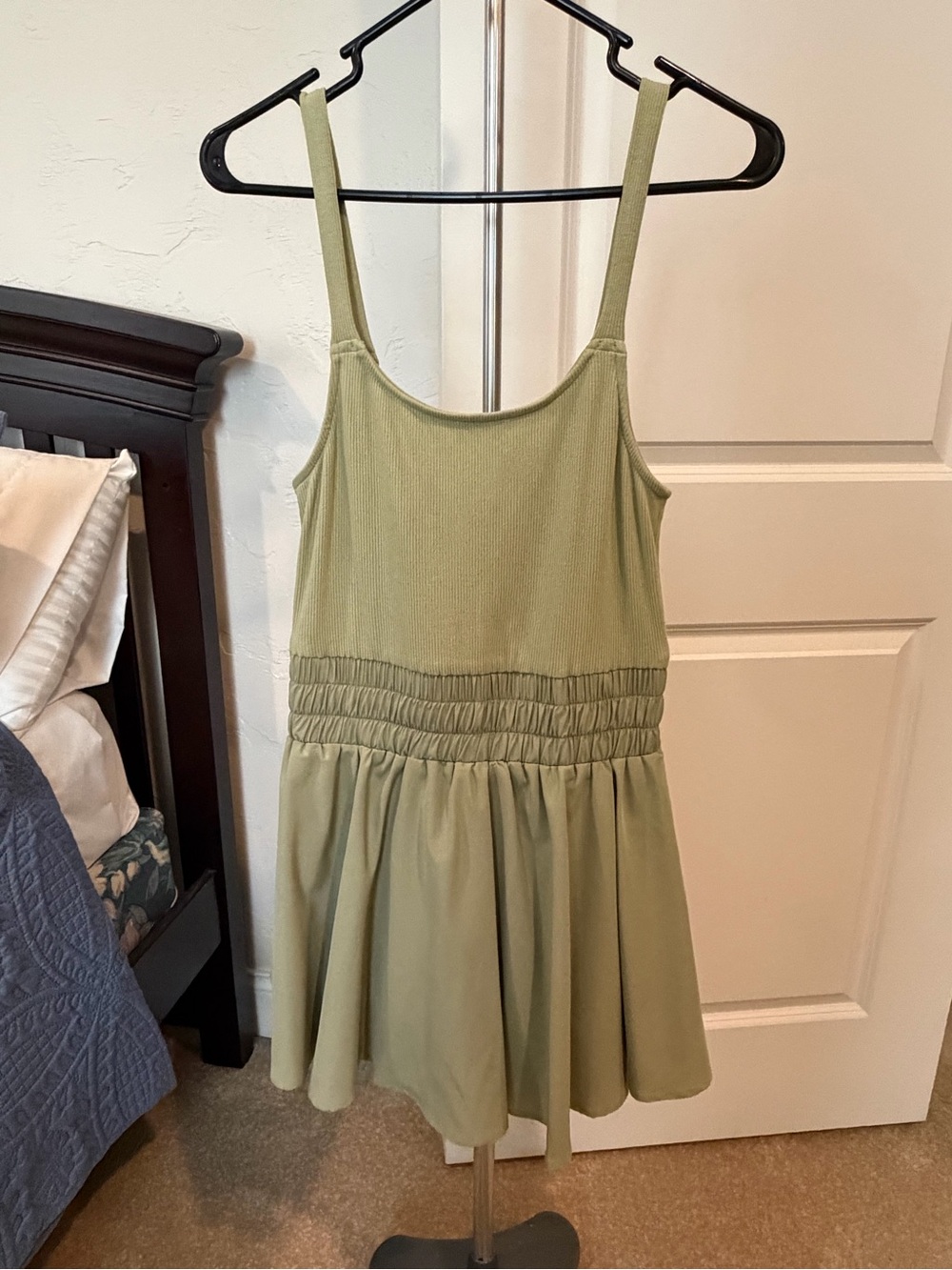 Light Olive Green Sundress with Smocked Waist and shorts underneath
